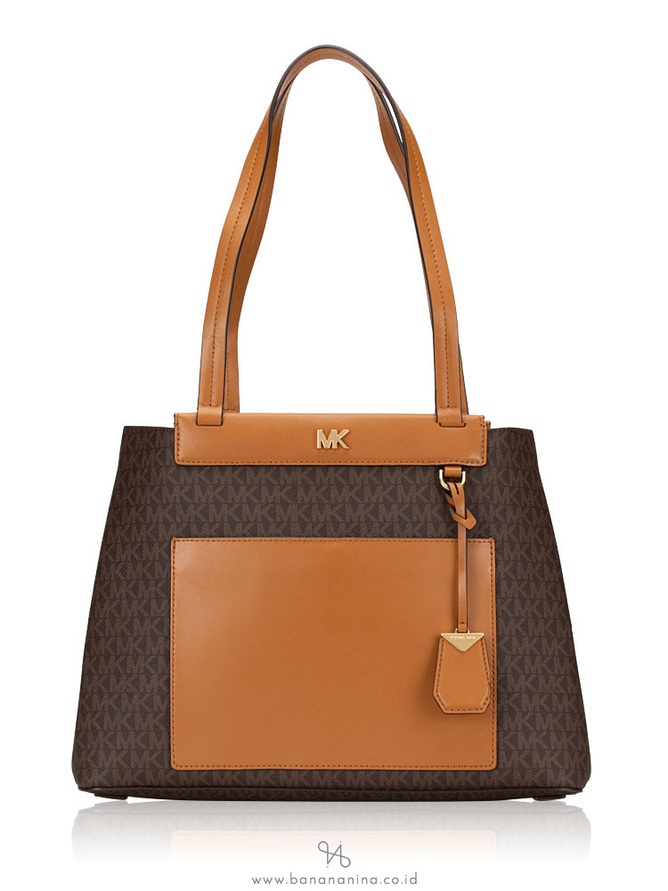 MICHAEL KORS Meredith Monogram Medium Bonded Tote Brown Acorn