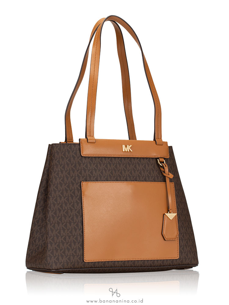 MICHAEL KORS Meredith Monogram Medium Bonded Tote Brown Acorn