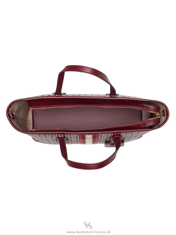 TORY BURCH Gemini Link Canvas Center Stripe Tote Royal Burgundy