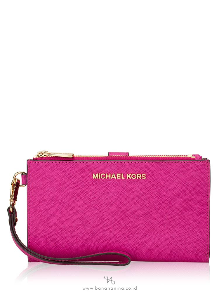 MICHAEL KORS Jet Set Travel Double Zip Wristlet Fuschia