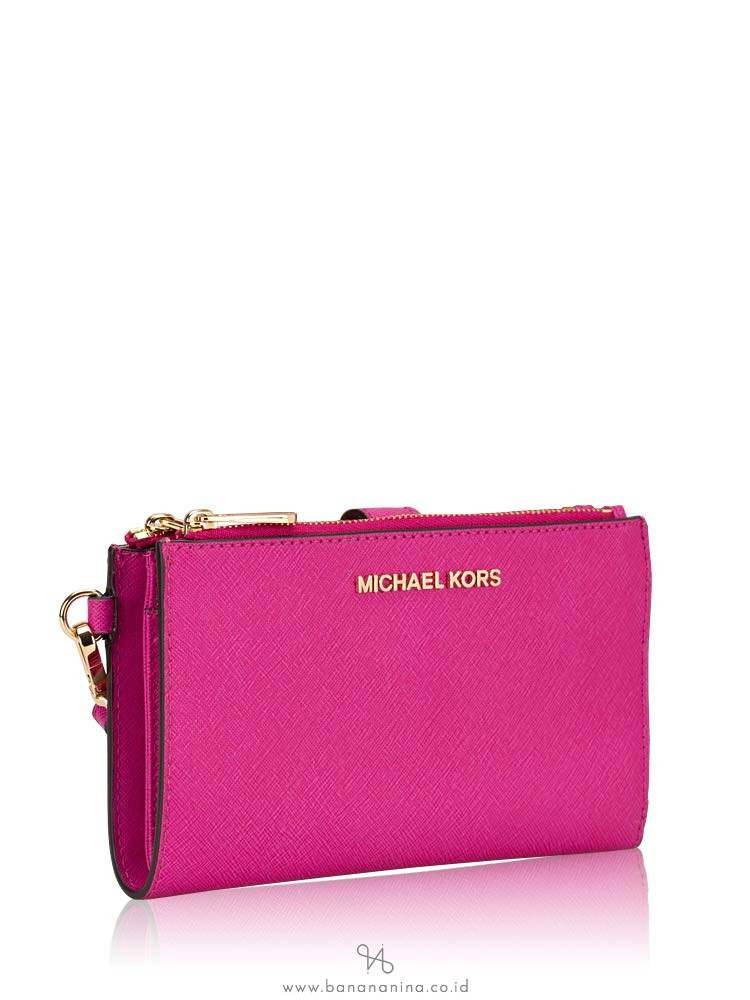 MICHAEL KORS Jet Set Travel Double Zip Wristlet Fuschia
