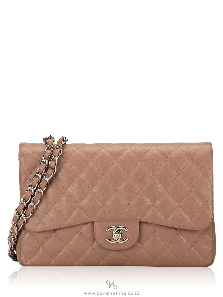 CHANEL Caviar Quilted Jumbo Classic Flap Bag Taupe