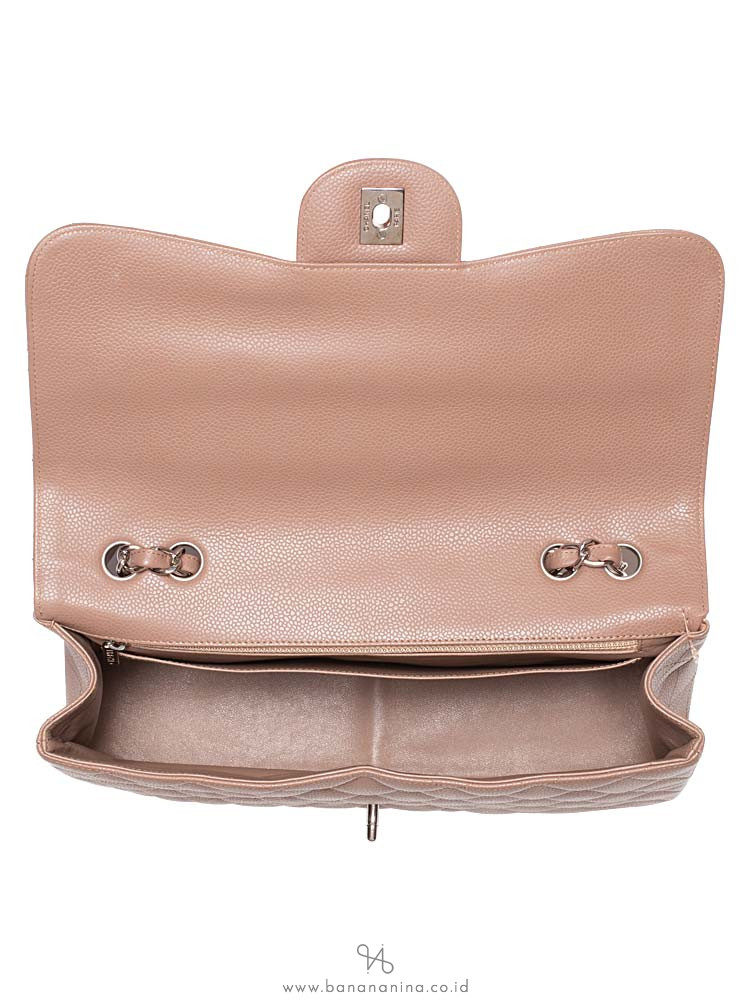 CHANEL Caviar Quilted Jumbo Classic Flap Bag Taupe