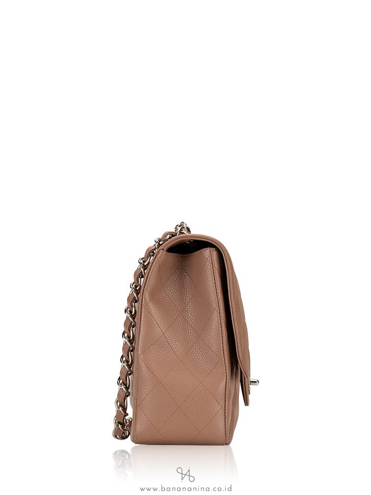 CHANEL Caviar Quilted Jumbo Classic Flap Bag Taupe
