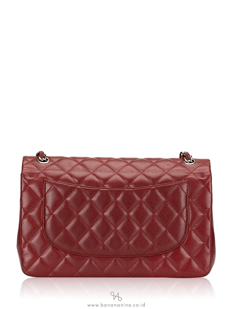 CHANEL Caviar Quilted Jumbo Classic Flap Bag Dark Red