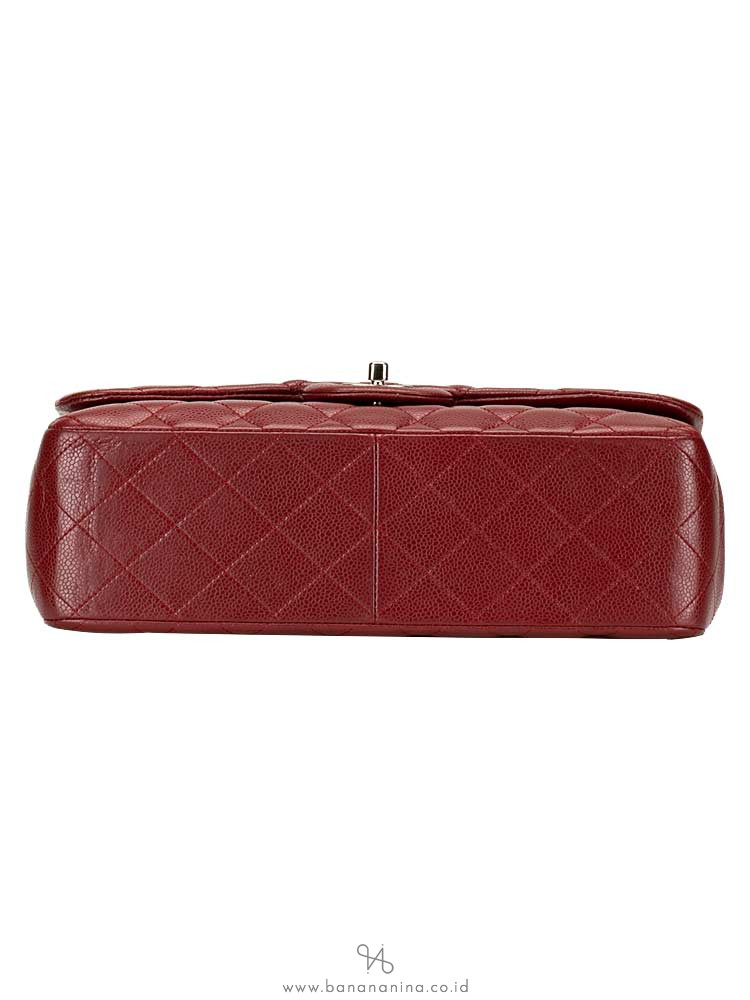 CHANEL Caviar Quilted Jumbo Classic Flap Bag Dark Red