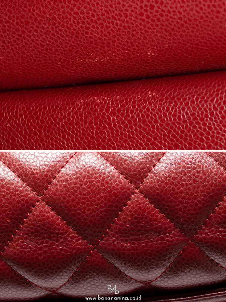 CHANEL Caviar Quilted Jumbo Classic Flap Bag Dark Red