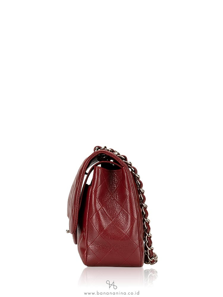 CHANEL Caviar Quilted Jumbo Classic Flap Bag Dark Red
