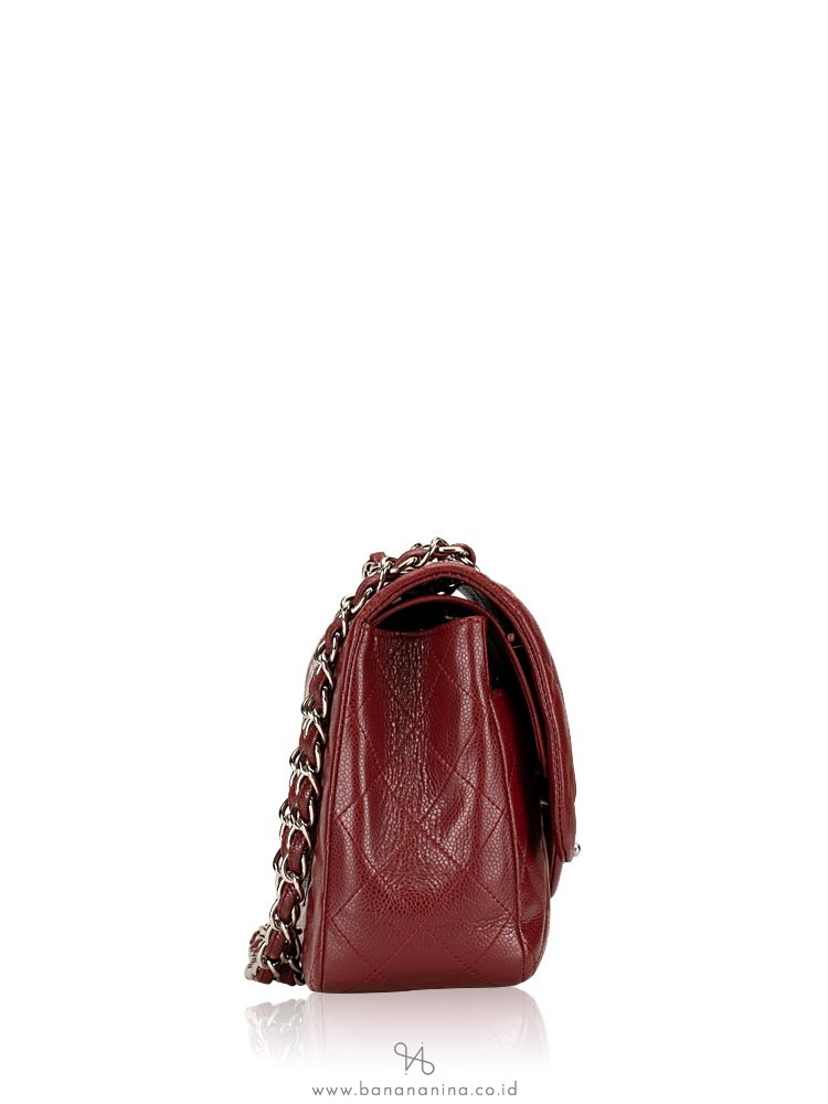 CHANEL Caviar Quilted Jumbo Classic Flap Bag Dark Red