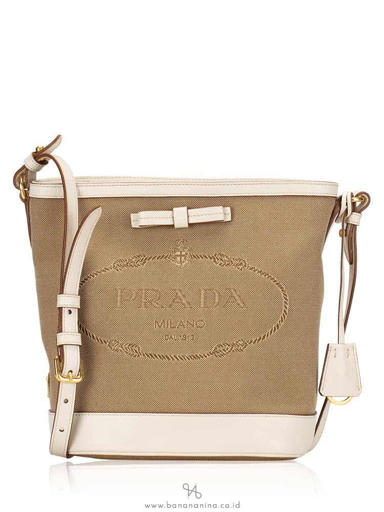 PRADA 1BE021 Logo Jacquard Bucket Crossbody Corda Talco