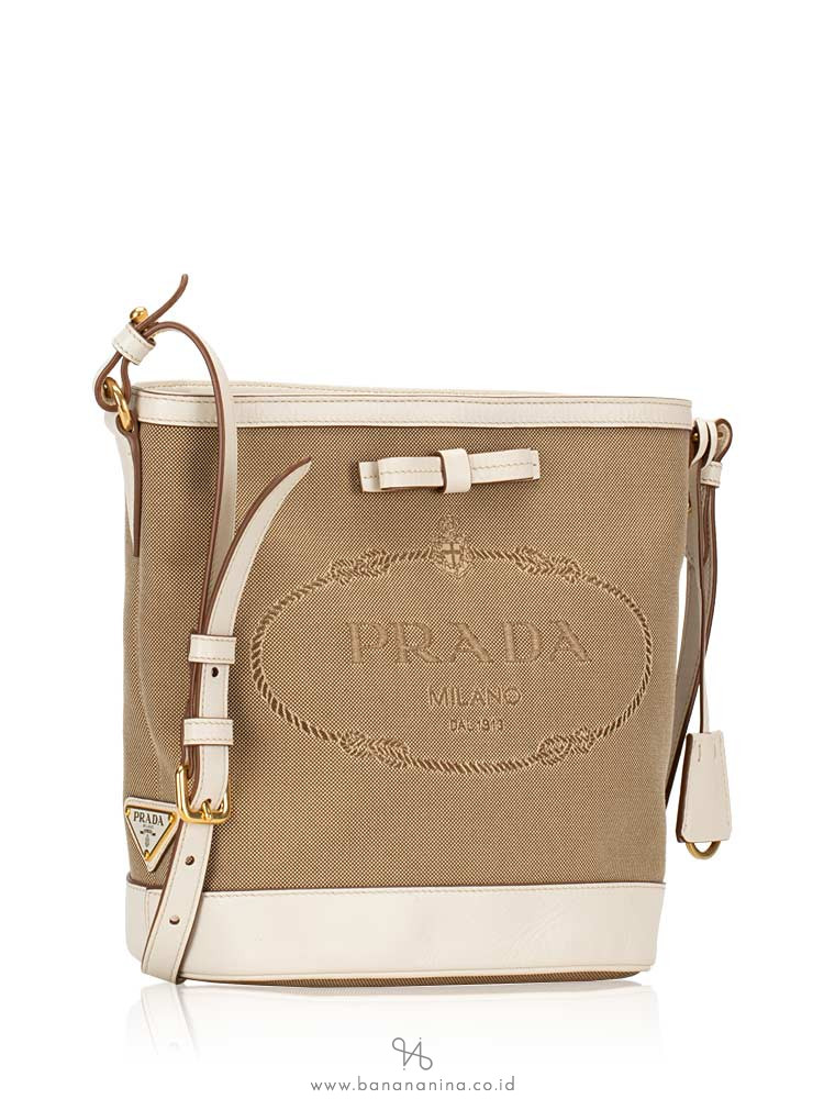 PRADA 1BE021 Logo Jacquard Bucket Crossbody Corda Talco