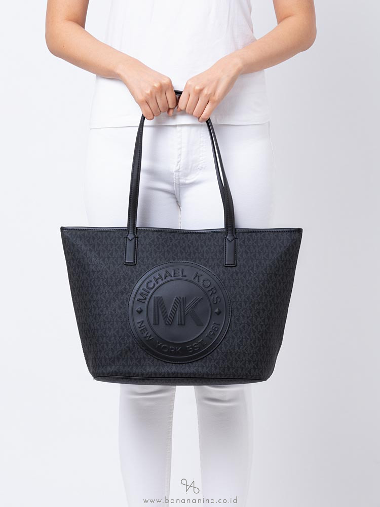 MICHAEL KORS Fulton Monogram Sport Logo Medium Top Zip Tote Black