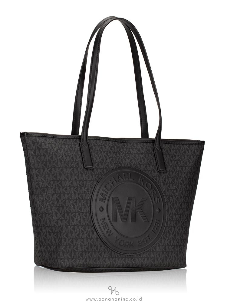 MICHAEL KORS Fulton Monogram Sport Logo Medium Top Zip Tote Black