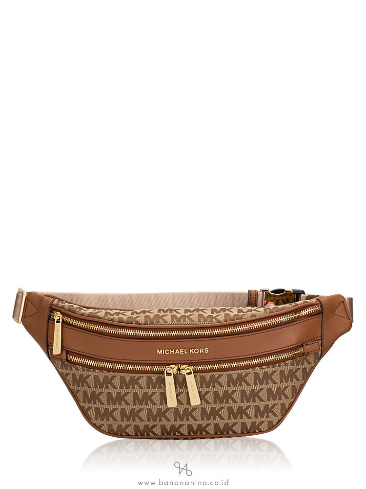 MICHAEL KORS Kenly Monogram Waist Pack Beige Ebony Luggage