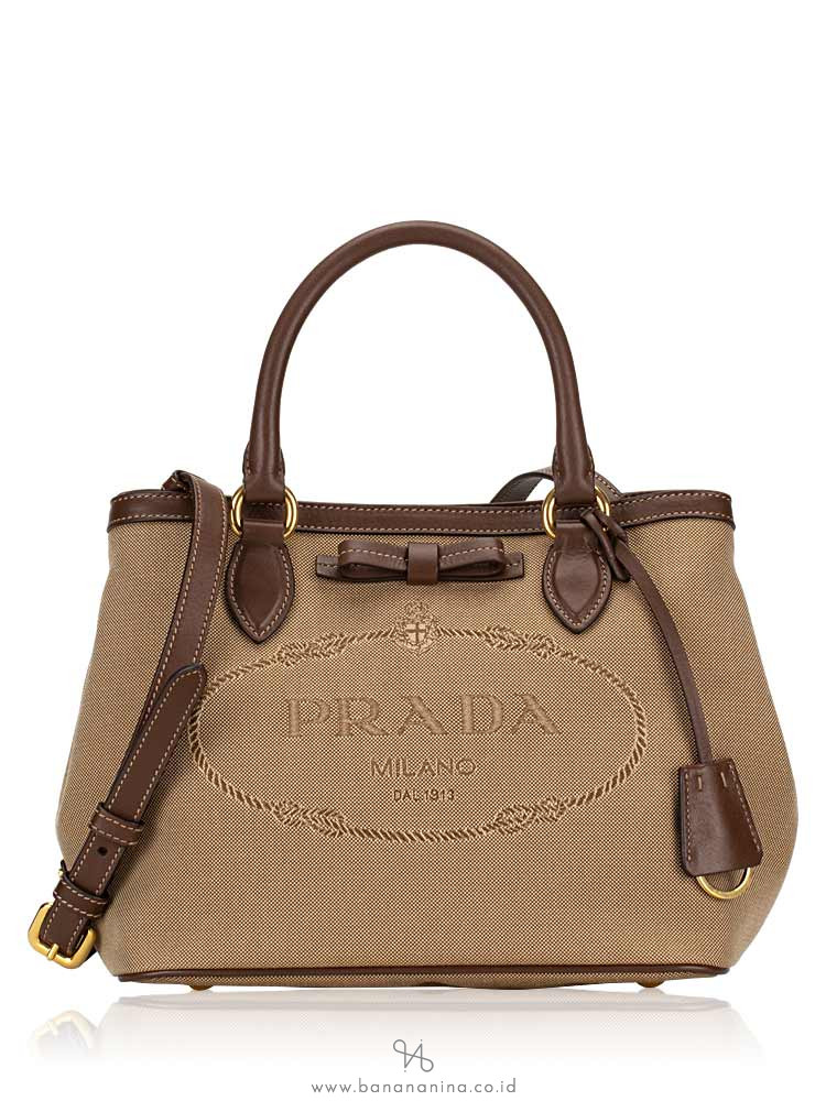 PRADA 1BA172 Logo Jacquard Satchel Corda Bruciato