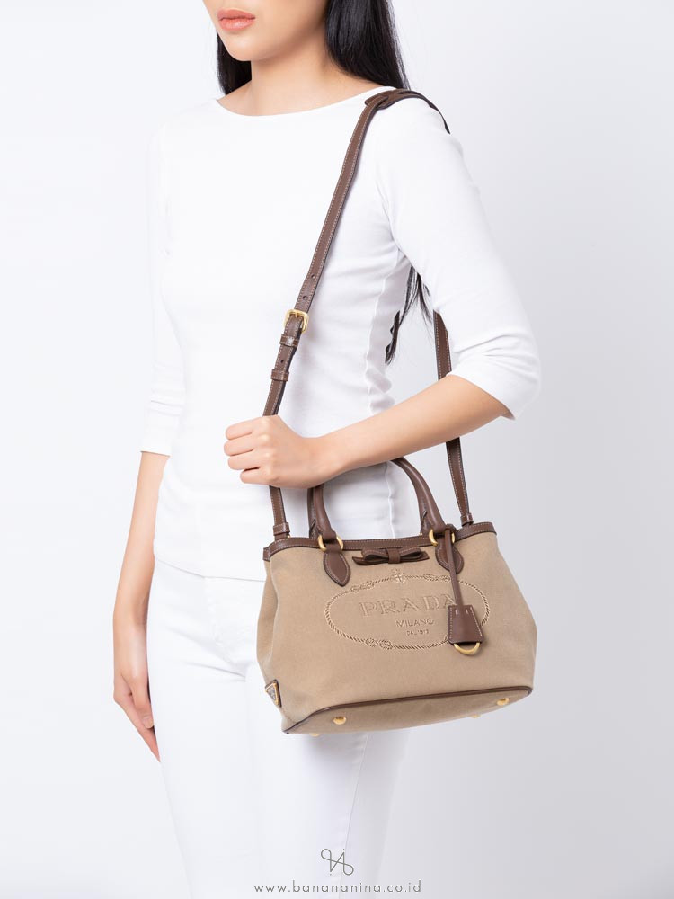 PRADA 1BA172 Logo Jacquard Satchel Corda Bruciato