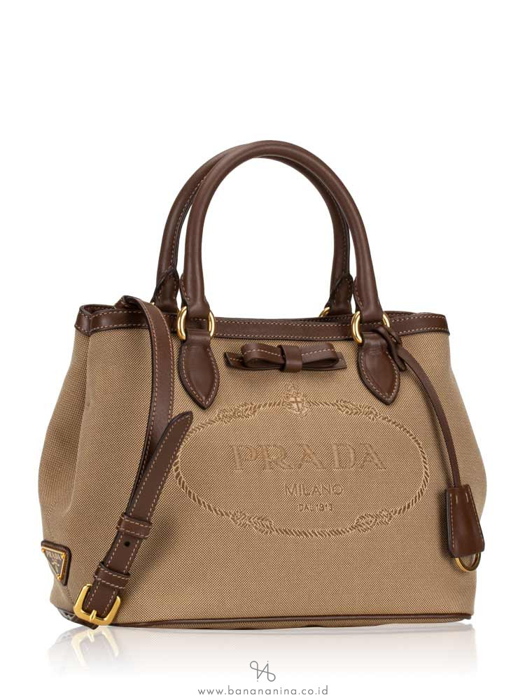 PRADA 1BA172 Logo Jacquard Satchel Corda Bruciato
