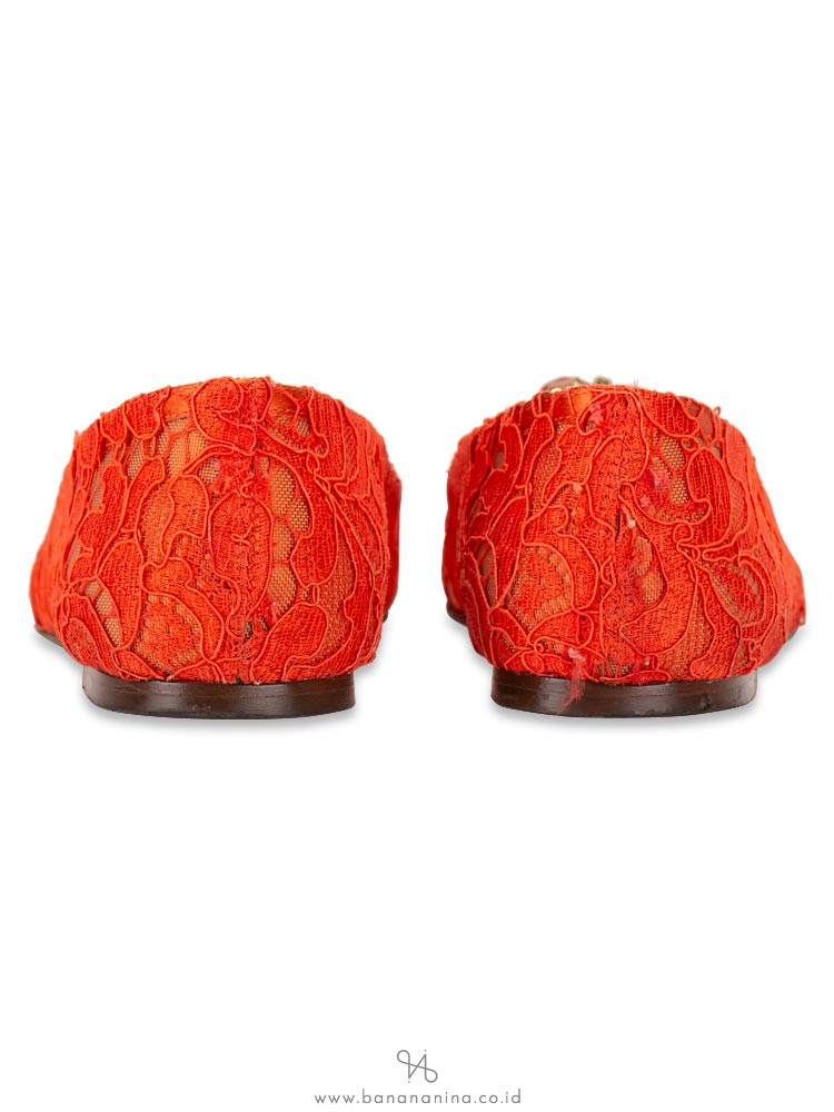 DOLCE & GABBANA Vally Embellished Lace Slippers Coral Sz 39