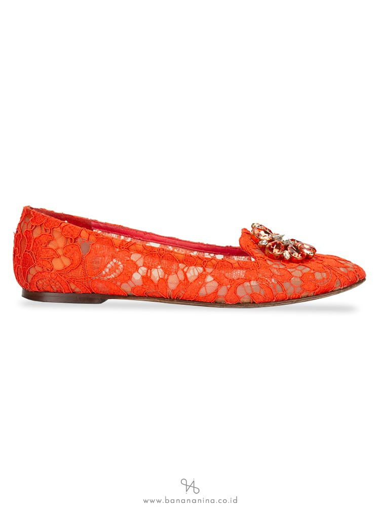 DOLCE & GABBANA Vally Embellished Lace Slippers Coral Sz 39