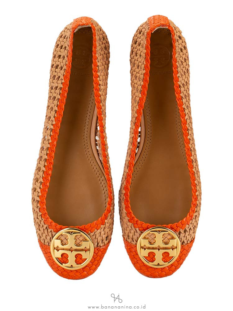 TORY BURCH Chelsea Woven Leather Flat Pomander Sz 7.5