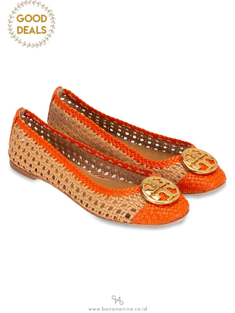 TORY BURCH Chelsea Woven Leather Flat Pomander Sz 7.5