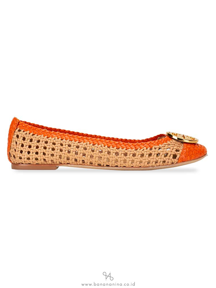 TORY BURCH Chelsea Woven Leather Flat Pomander Sz 7.5