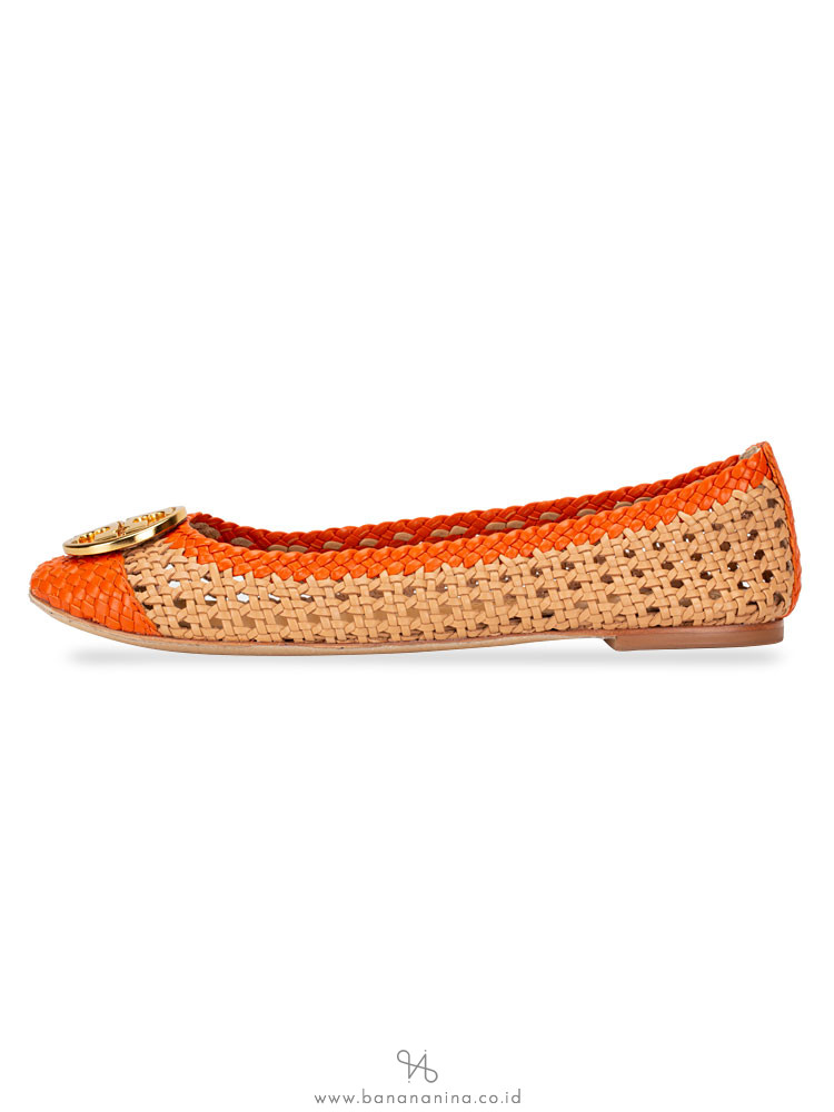 TORY BURCH Chelsea Woven Leather Flat Pomander Sz 7.5