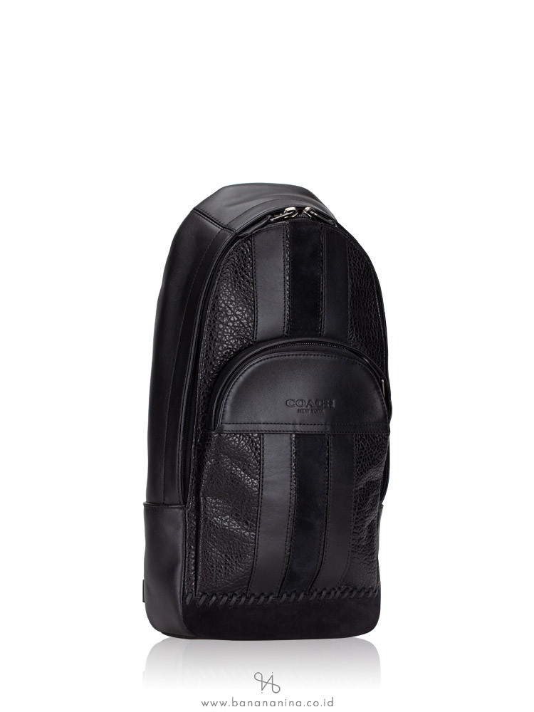 COACH Men 49333 Houston Pack Base Ball Stitch Sling Pack Black