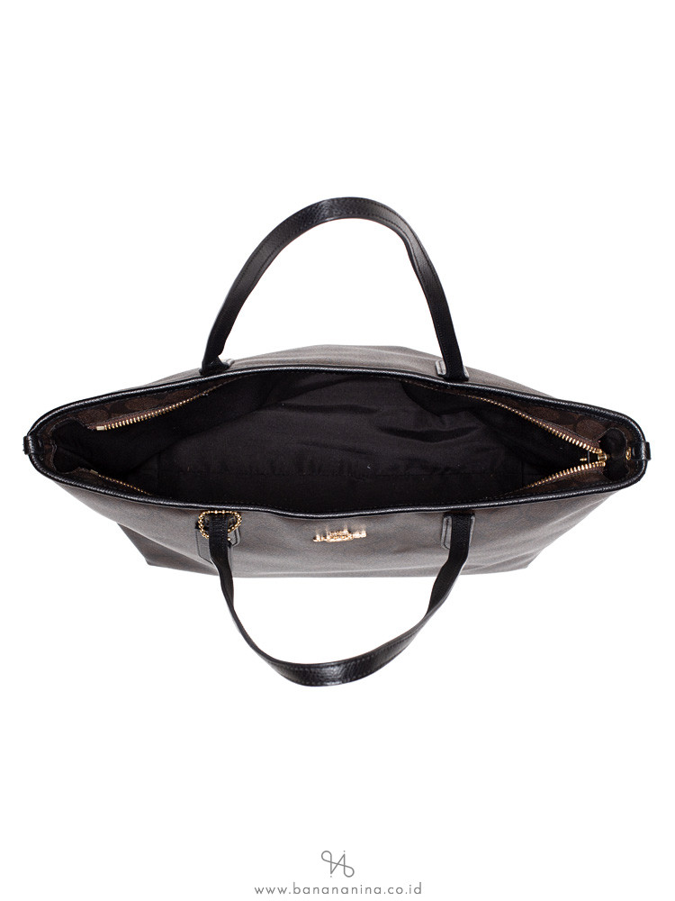 COACH 36876 Signature City Top Zip Tote Brown Black