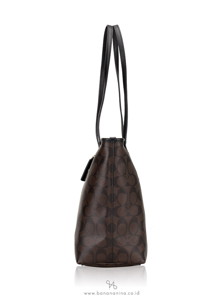 COACH 36876 Signature City Top Zip Tote Brown Black