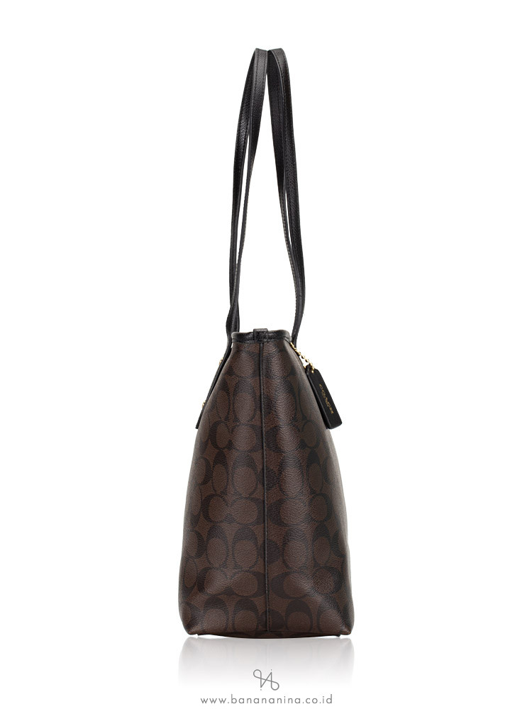 COACH 36876 Signature City Top Zip Tote Brown Black