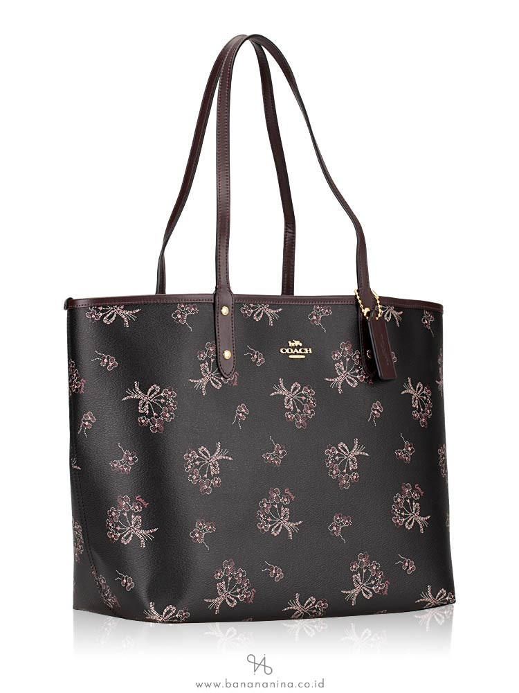 COACH 78283 Ribbon Bouquet Reversible city Tote Black Pink Multi Oxblood