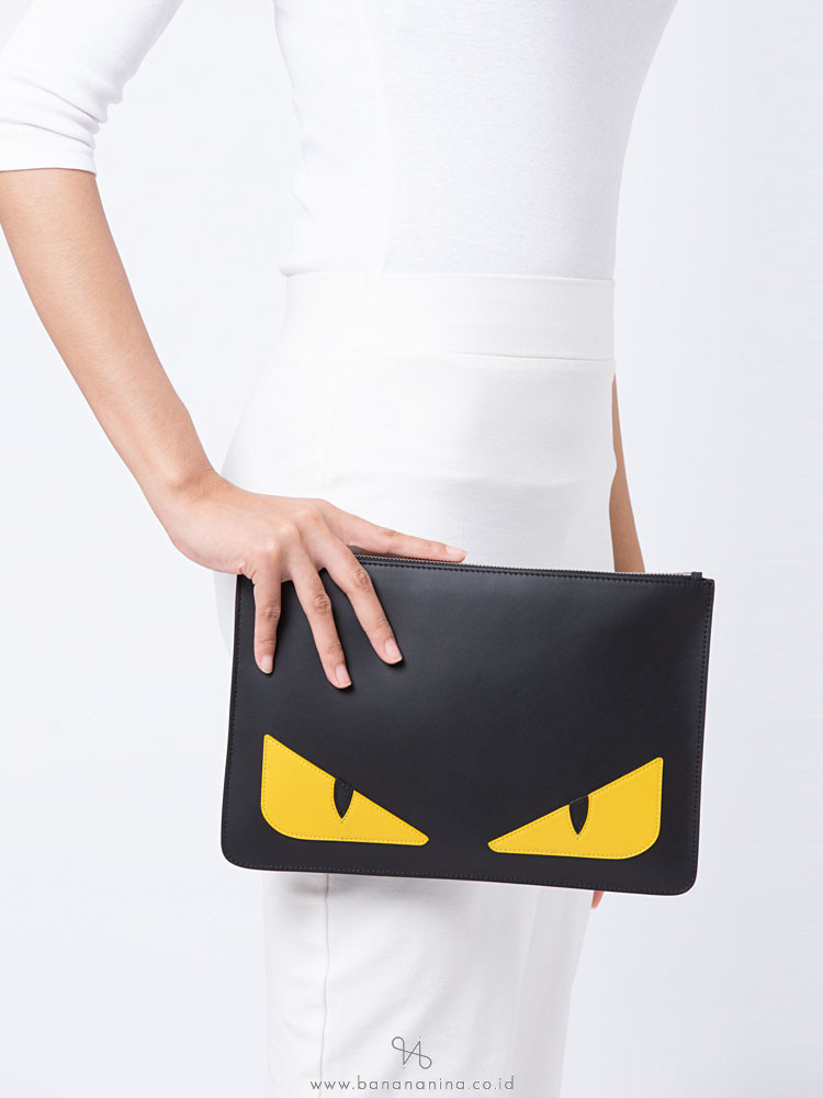 Fendi Monster Eye Leather Pochette Black Yellow