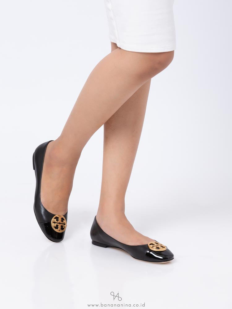 TORY BURCH Chelsea Cap-Toe Ballet Flat Black Sz 6.5