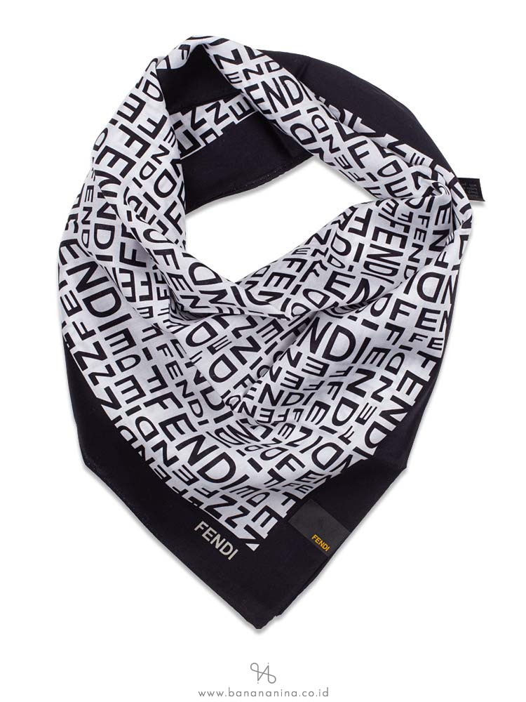 FENDI Printed Woven Scarf Black White