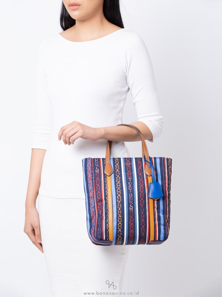 TORY BURCH Perry Nylon Printed Tote Gemini Multi Stripe