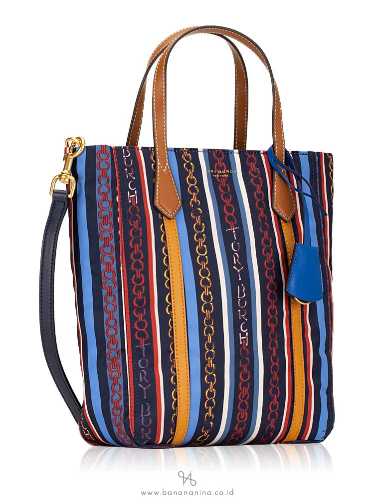 TORY BURCH Perry Nylon Printed Tote Gemini Multi Stripe