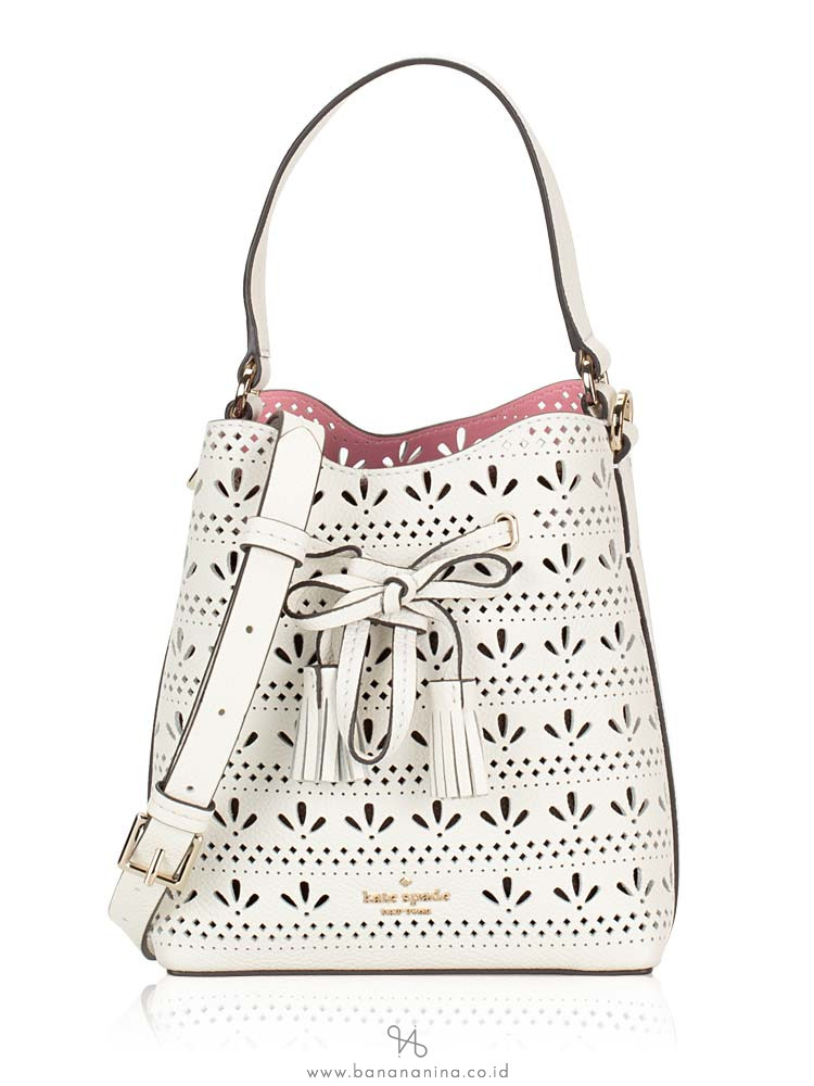 KATE SPADE Hayes Perforated Small Drawstring Bucket Bright White Bright Carnation