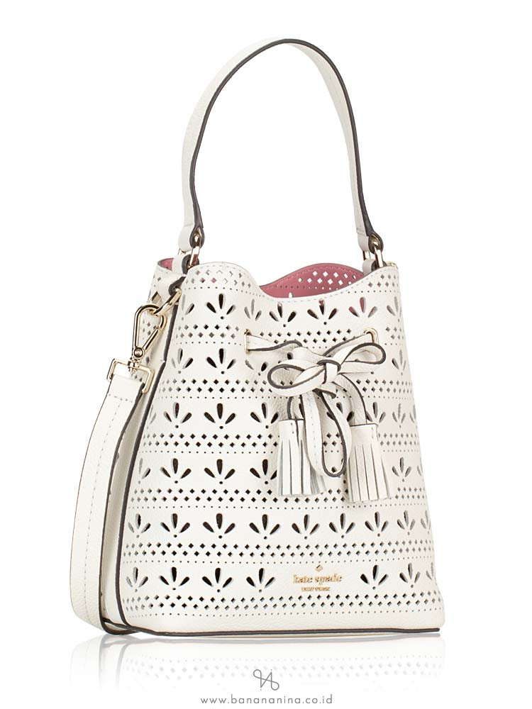 KATE SPADE Hayes Perforated Small Drawstring Bucket Bright White Bright Carnation