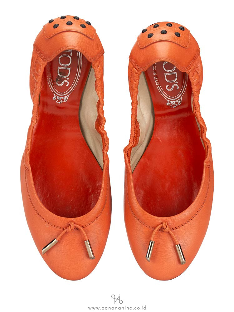TOD'S Dee Laccetto Ballerina Flats Coral Sz 36.5