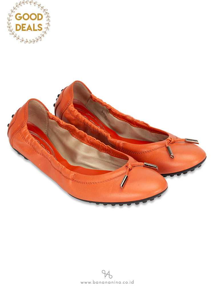 TOD'S Dee Laccetto Ballerina Flats Coral Sz 36.5
