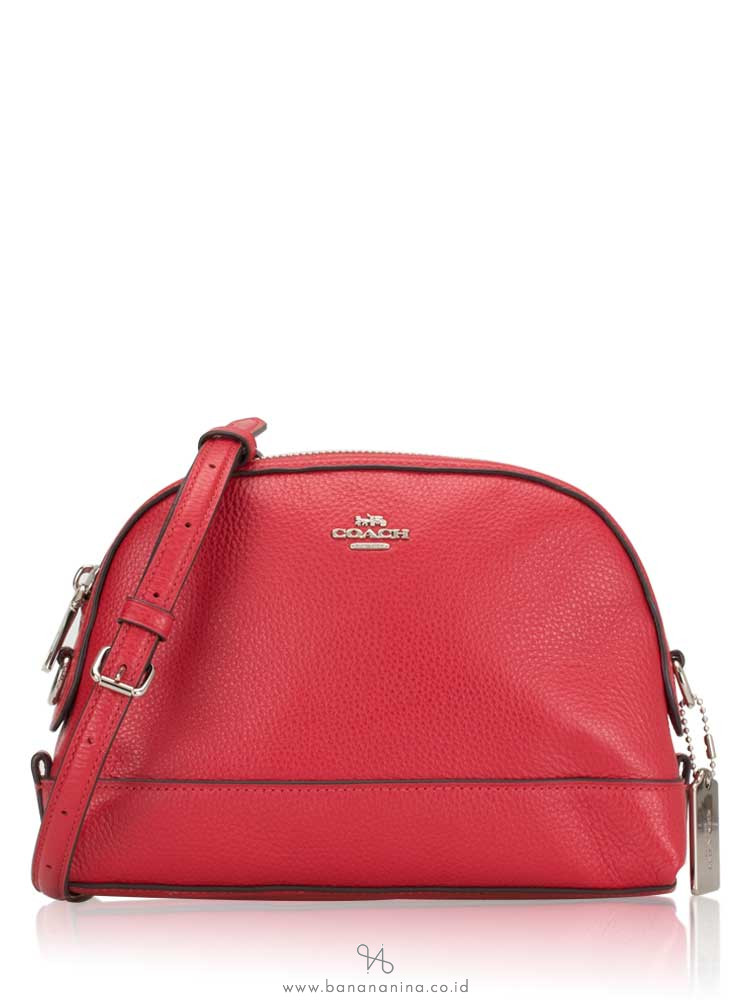 COACH 76673 Leather Mini Dome Crossbody Bright Cardinal