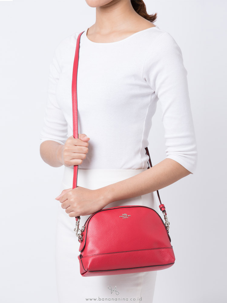 COACH 76673 Leather Mini Dome Crossbody Bright Cardinal