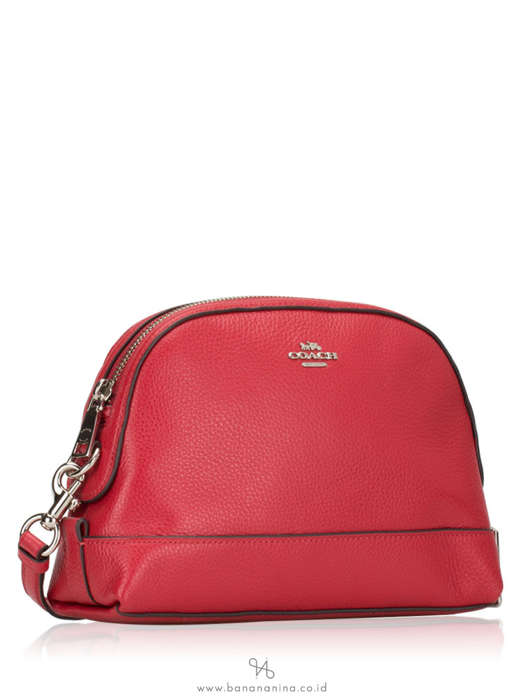 COACH 76673 Leather Mini Dome Crossbody Bright Cardinal