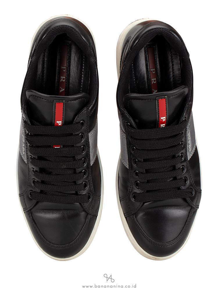 PRADA 3E6185 Vitello Sneakers Nero Cromo Sz 37.5