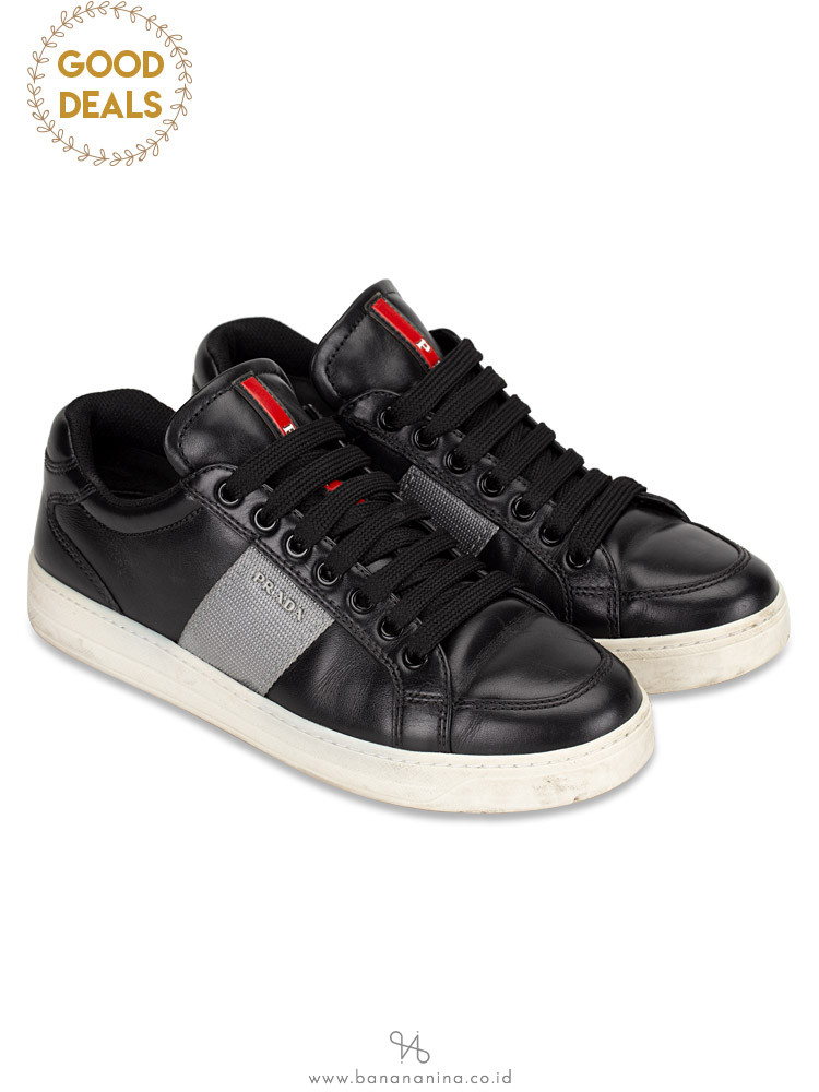 PRADA 3E6185 Vitello Sneakers Nero Cromo Sz 37.5