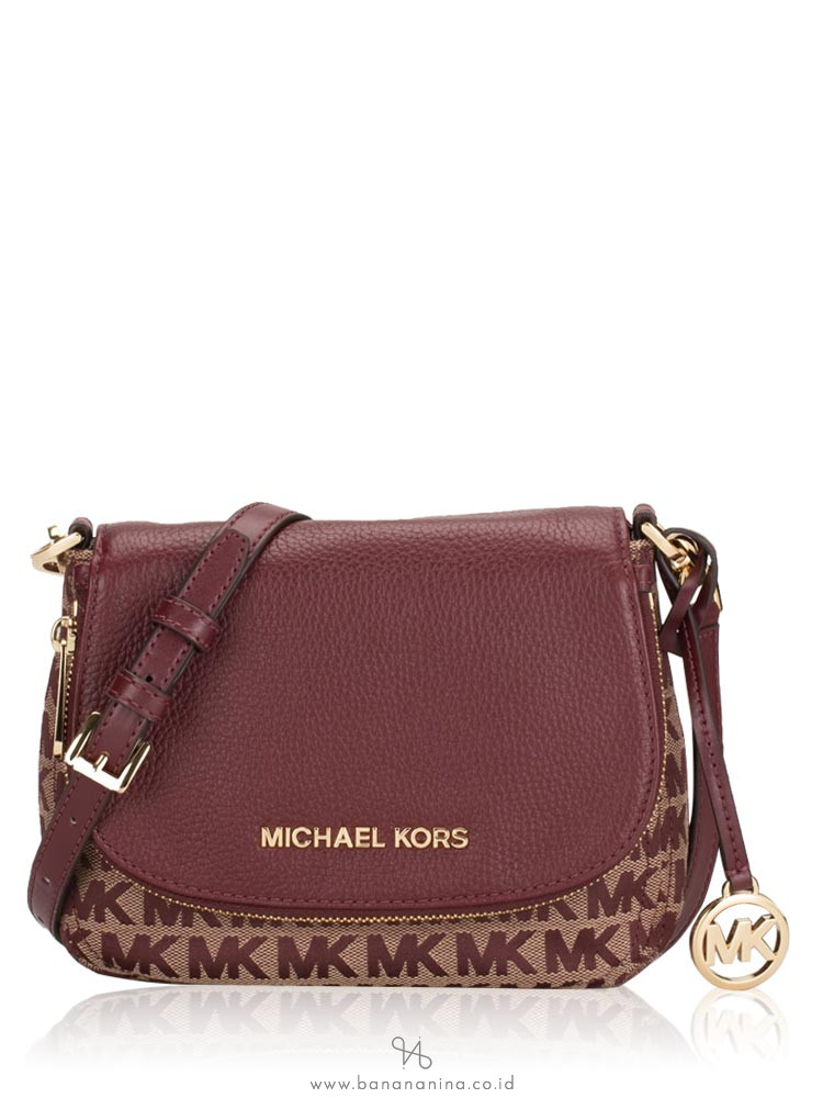 MICHAEL KORS Bedford Monogram Small Flap Crossbody Oxblood