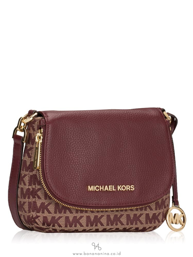 MICHAEL KORS Bedford Monogram Small Flap Crossbody Oxblood