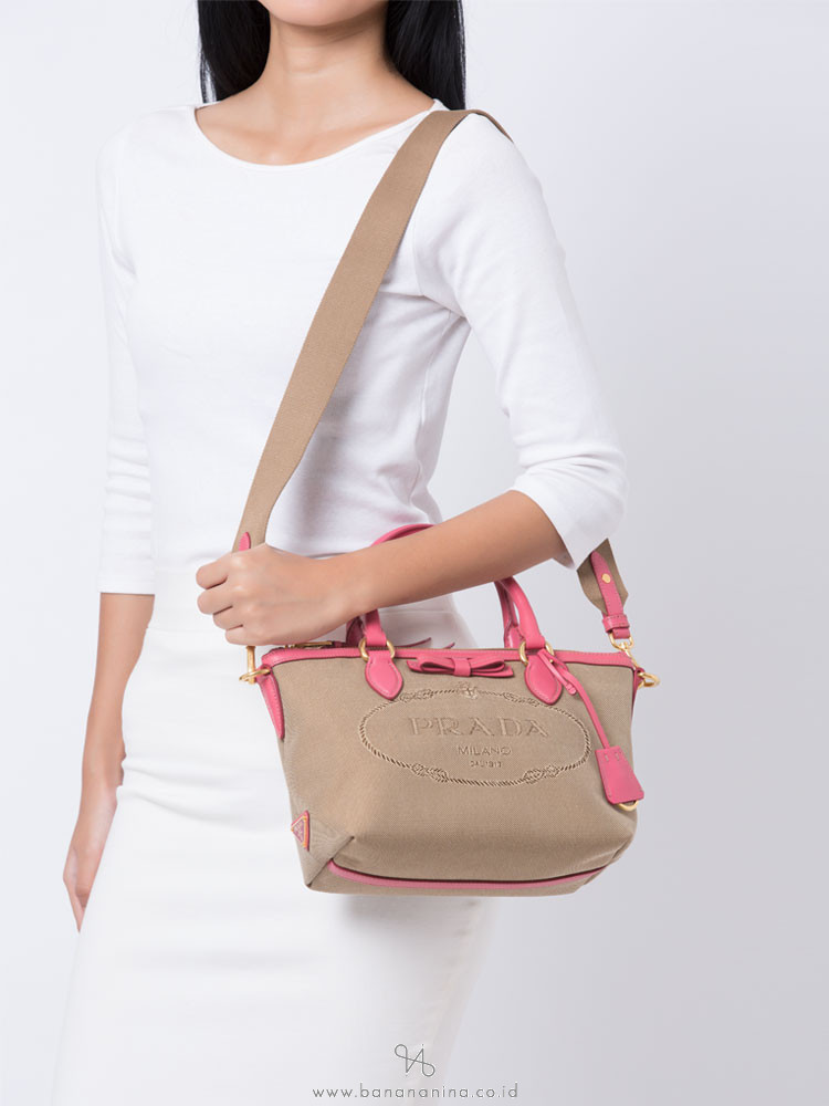 PRADA 1BA111 Glace Calf Satchel Corda Peonia