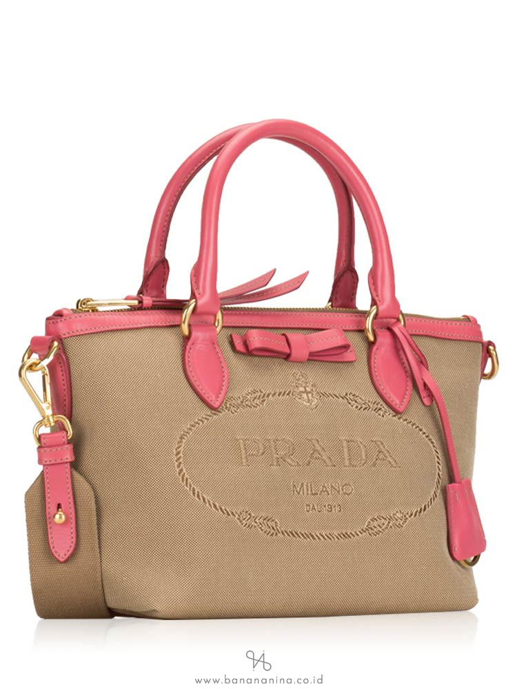 PRADA 1BA111 Glace Calf Satchel Corda Peonia